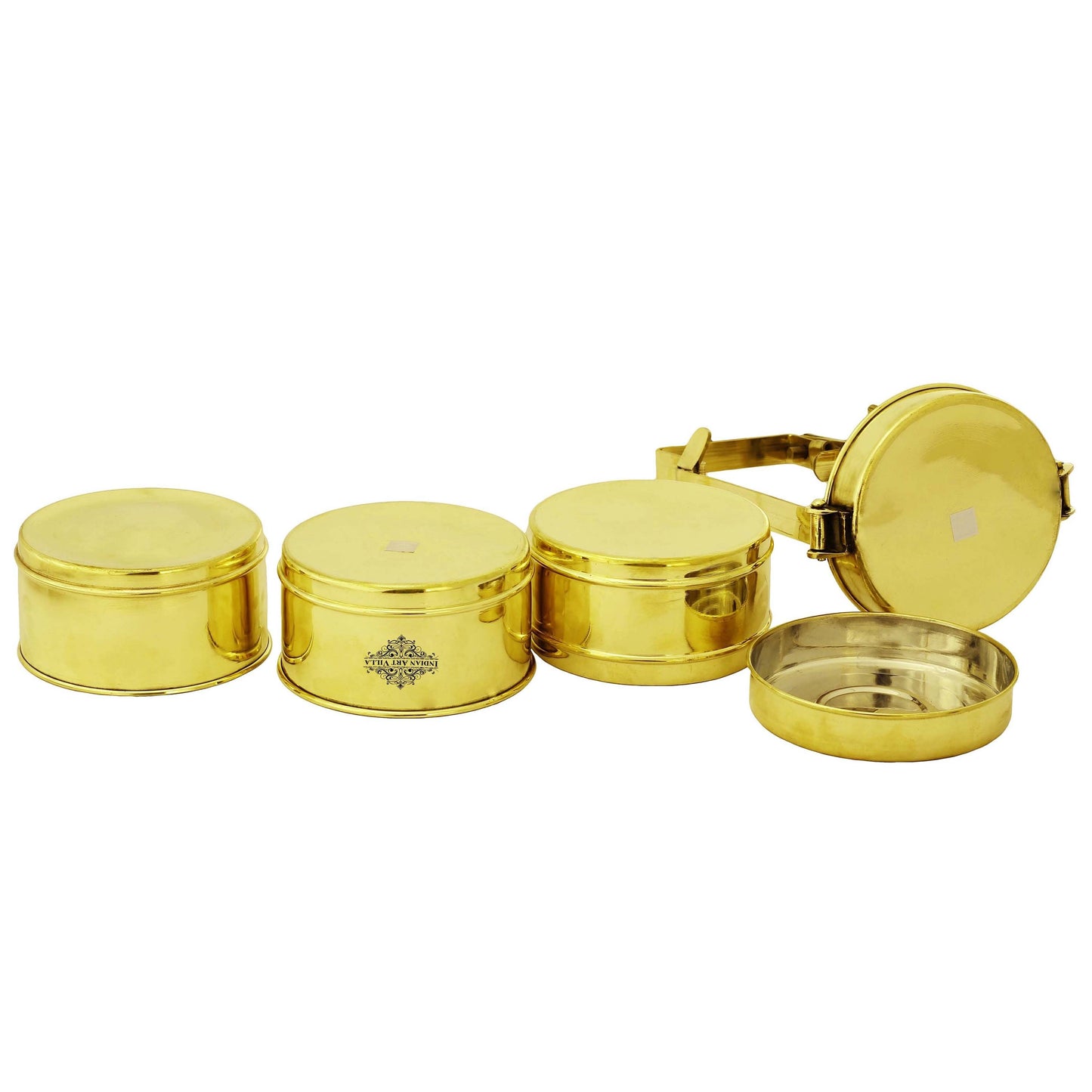 Brass Handmade Lunch Box with three compartments, Serveware, Tableware, 27.94 cm