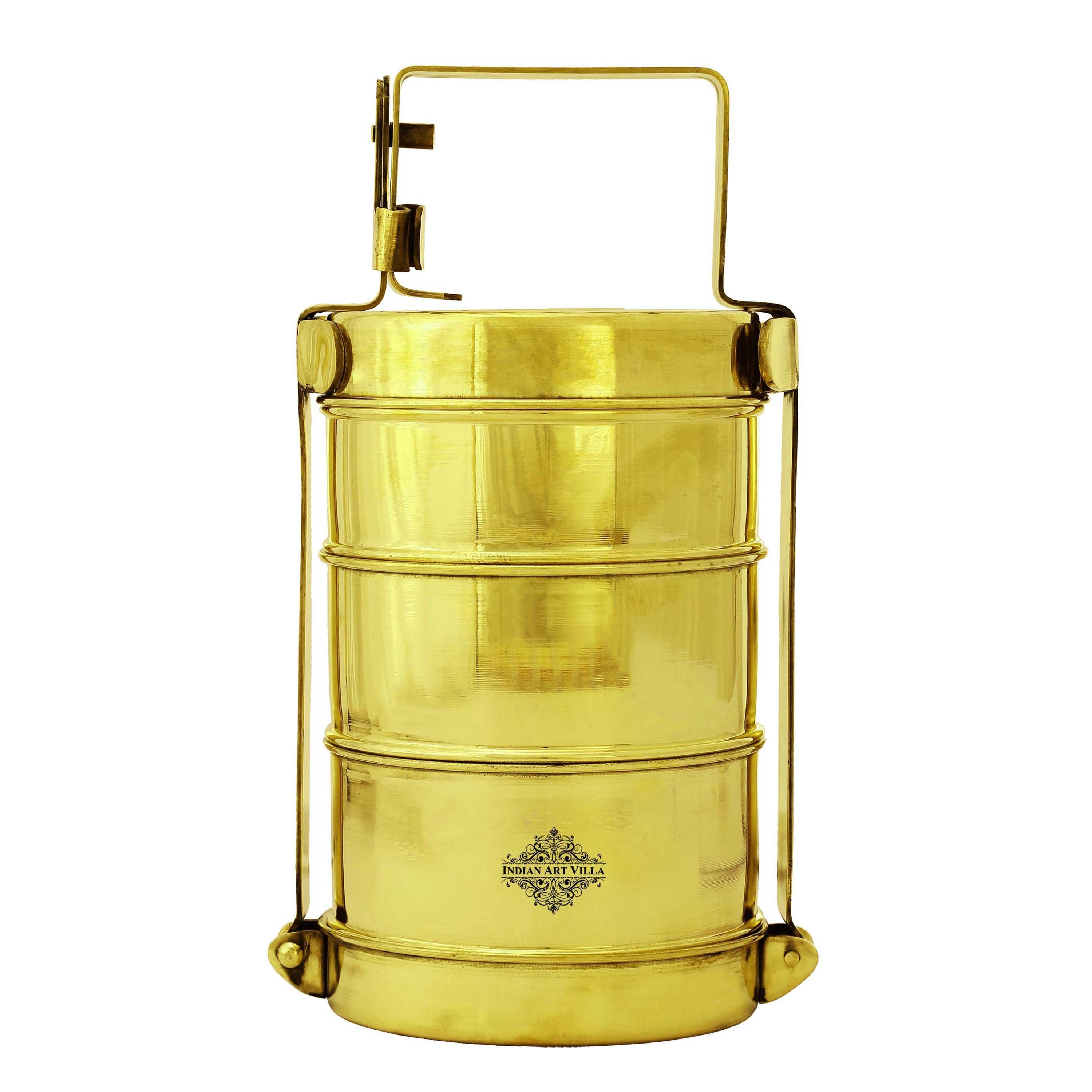 Brass Handmade Lunch Box with three compartments, Serveware, Tableware, 27.94 cm