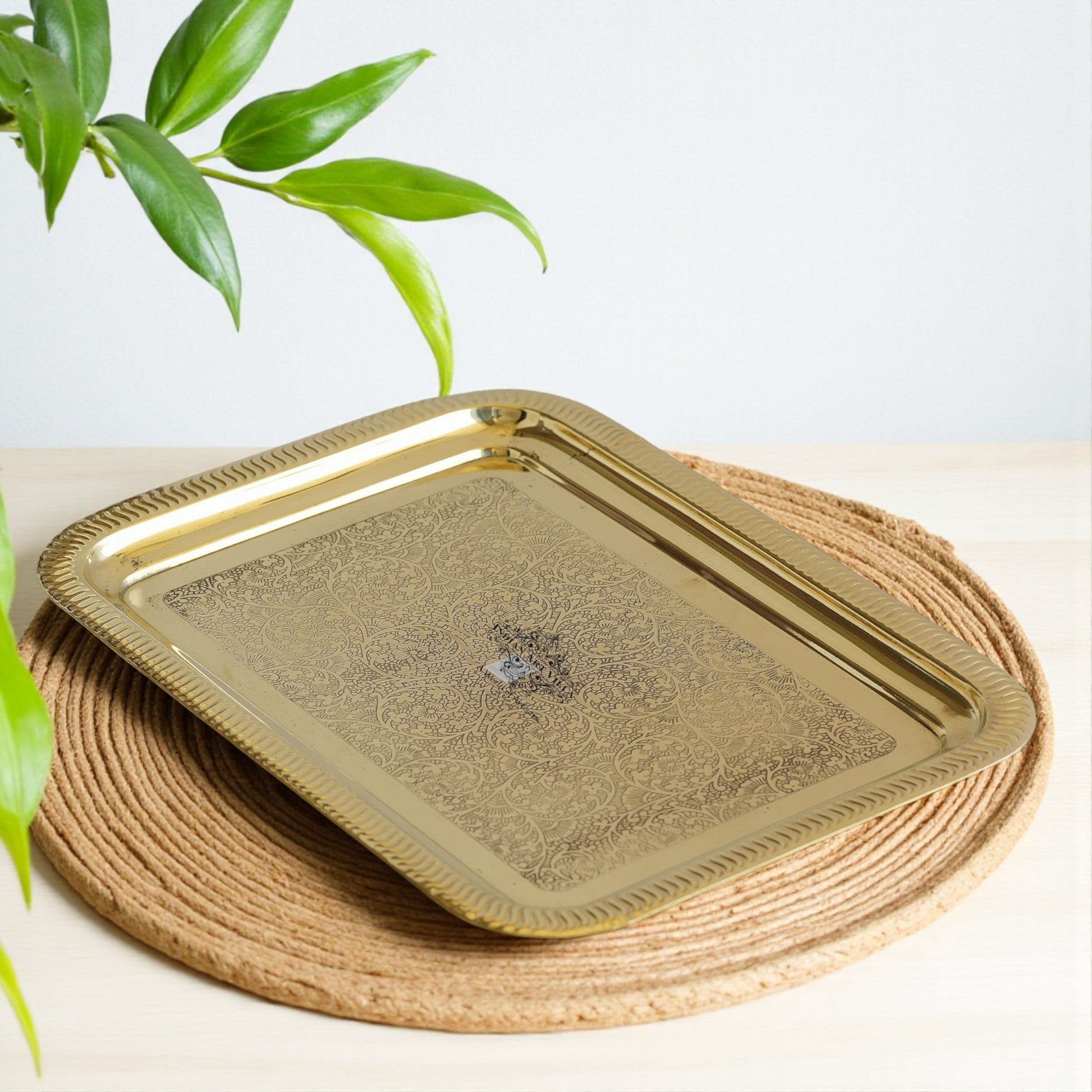 Brass Embossed Design Tray with beautiful Edges, Serveware, Tableware