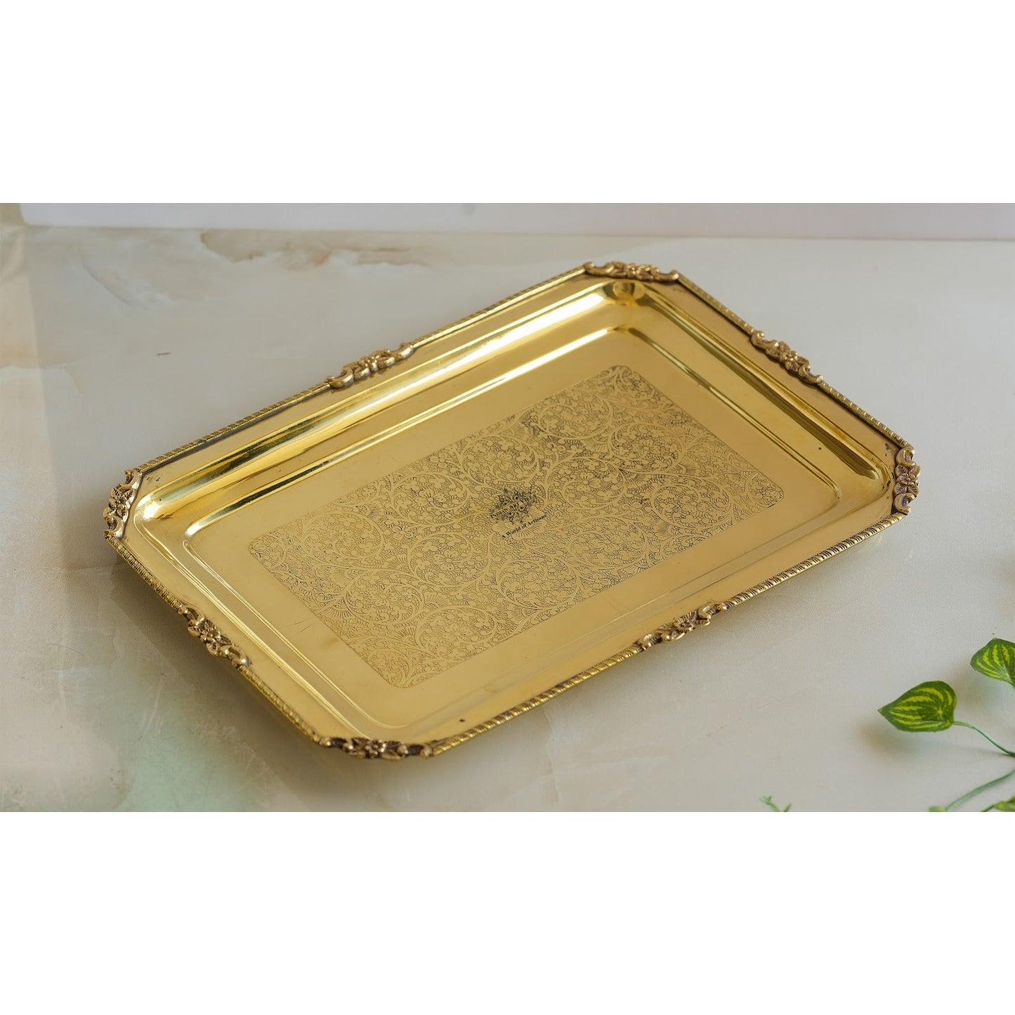 Brass Embossed Rectangular Serving Beeding Tray , Serveware & Tableware, Decorative, Gift Item, Gold