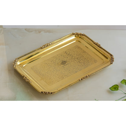 Brass Embossed Rectangular Serving Beeding Tray , Serveware & Tableware, Decorative, Gift Item, Gold
