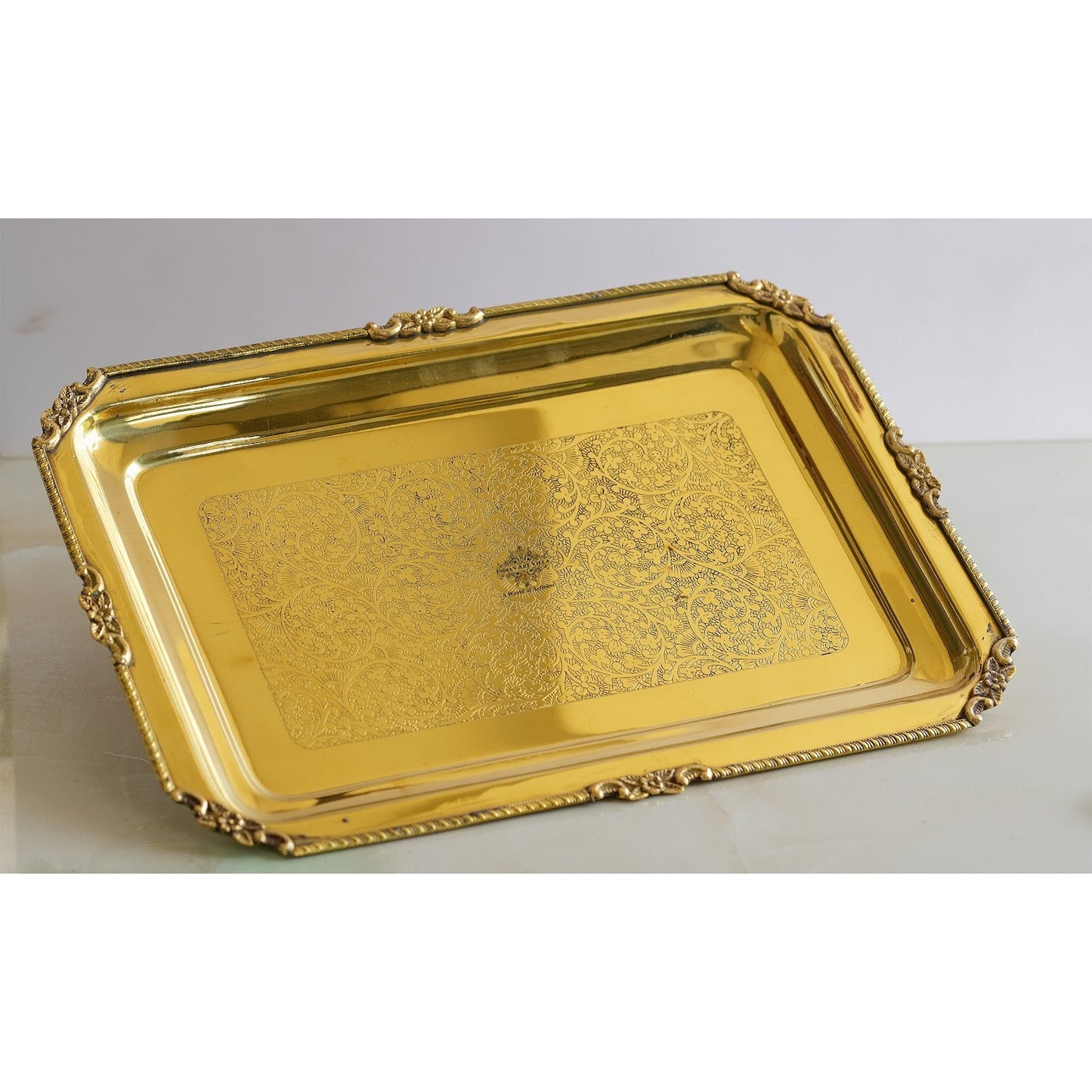 Brass Embossed Rectangular Serving Beeding Tray , Serveware & Tableware, Decorative, Gift Item, Gold