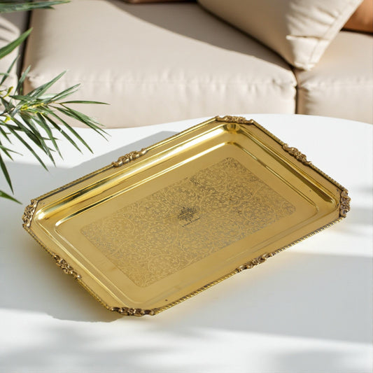 Brass Embossed Rectangular Serving Beeding Tray , Serveware & Tableware, Decorative, Gift Item, Gold