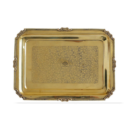 Brass Embossed Rectangular Serving Beeding Tray , Serveware & Tableware, Decorative, Gift Item, Gold
