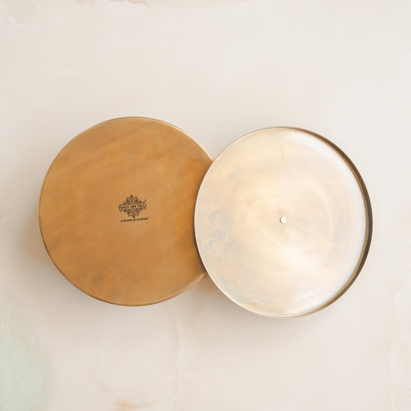 Pure Brass Masala Box With Two  Peacock Design On Lid