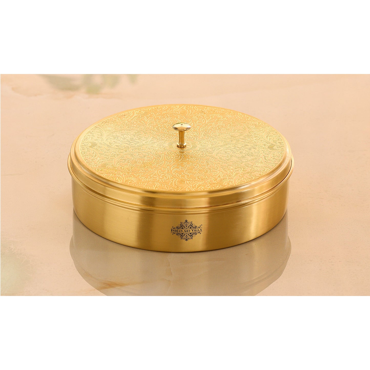 Brass Embossed Masala Box, Spice Container with 7 Compartments, Kitchenware