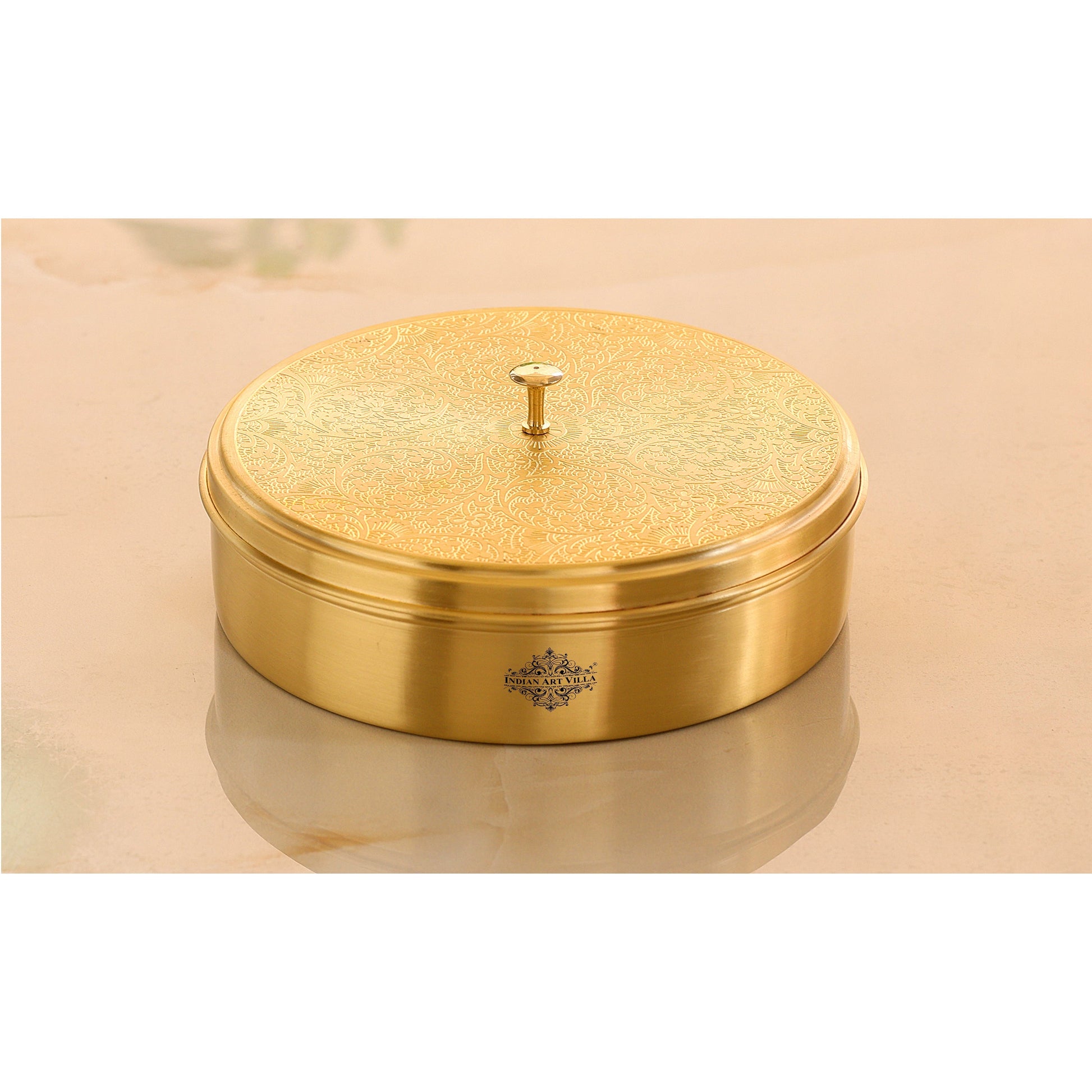 Brass Embossed Masala Box, Spice Container with 7 Compartments, Kitchenware