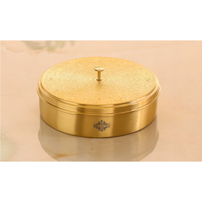 Brass Embossed Masala Box, Spice Container with 7 Compartments, Kitchenware