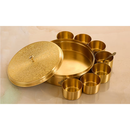 Brass Embossed Masala Box, Spice Container with 7 Compartments, Kitchenware