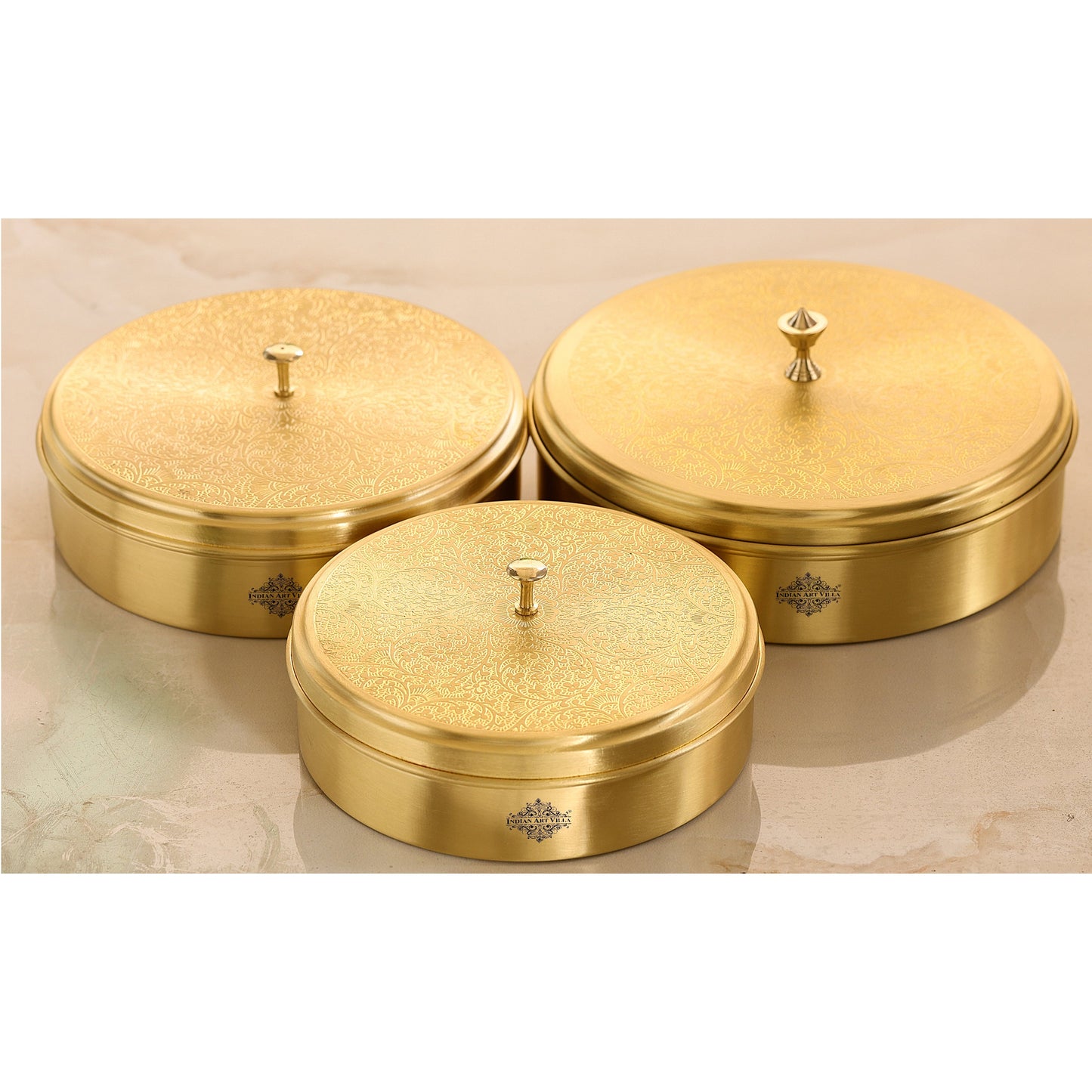 Brass Embossed Masala Box, Spice Container with 7 Compartments, Kitchenware