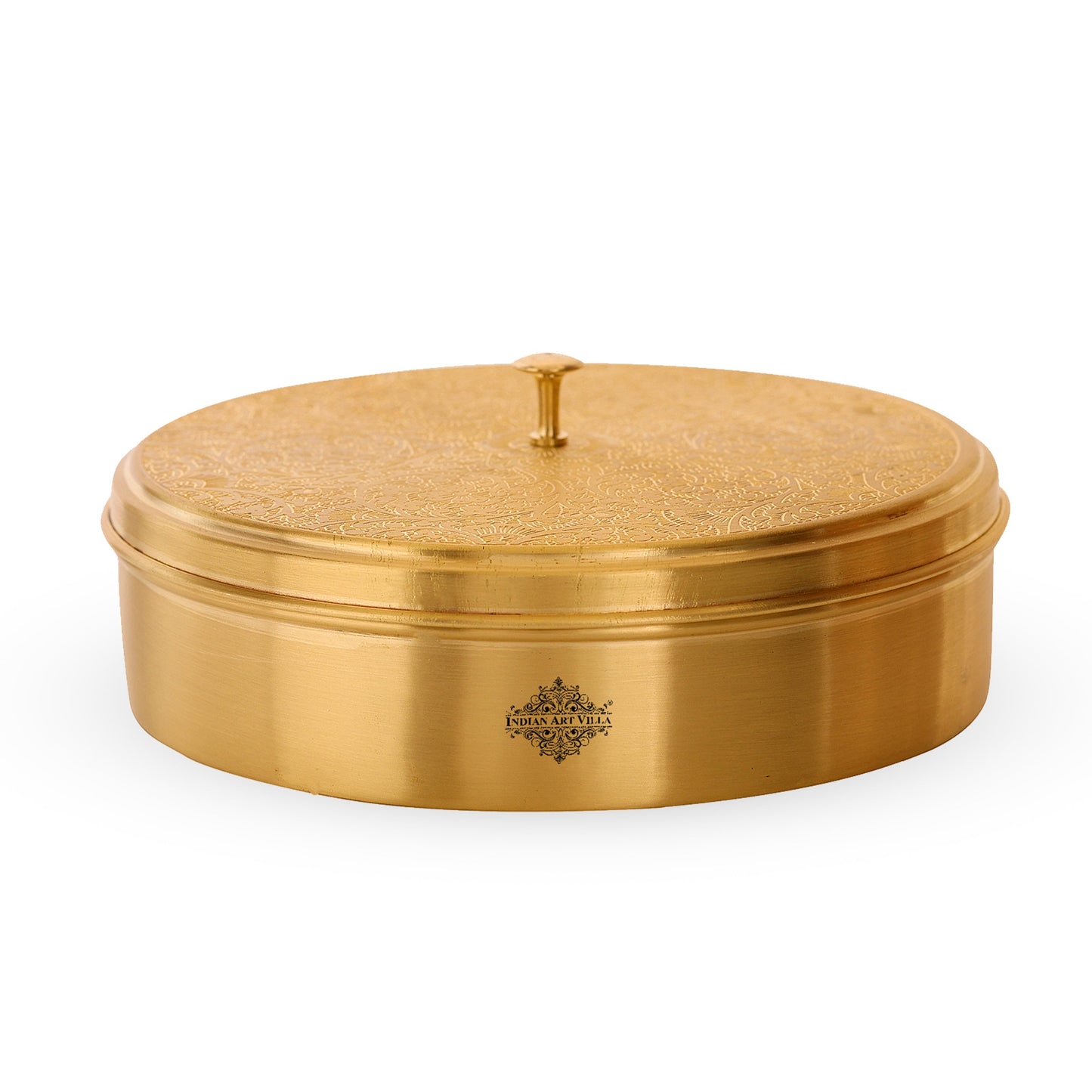 Brass Embossed Masala Box, Spice Container with 7 Compartments, Kitchenware