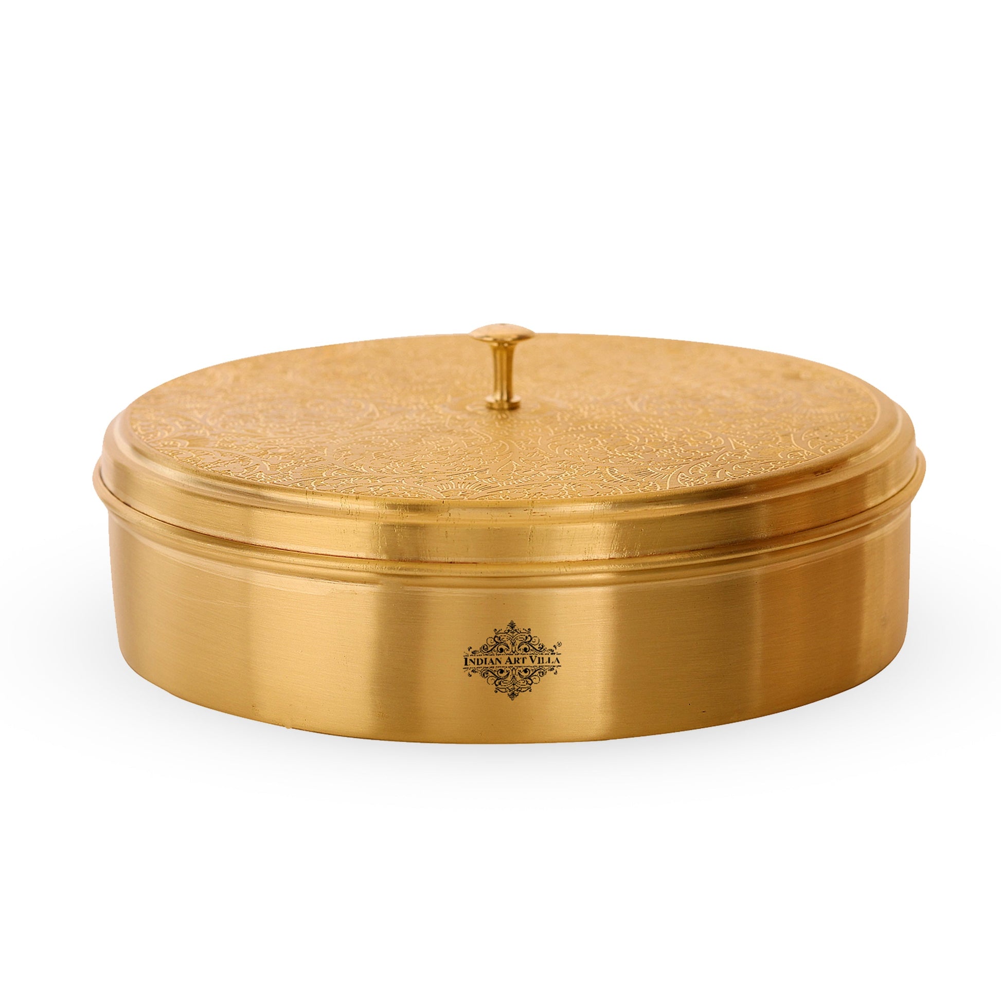 Brass Embossed Masala Box, Spice Container with 7 Compartments, Kitchenware