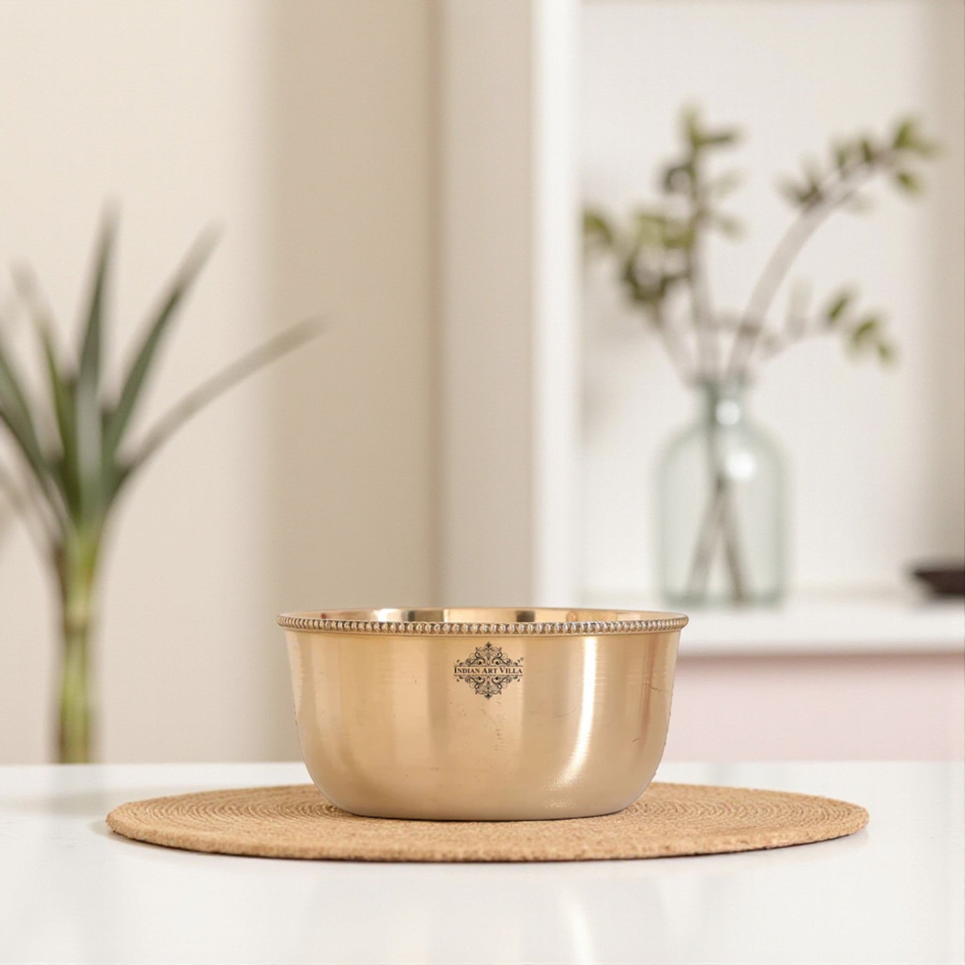 Brass Handmade Designer Bowl with Beaded Design, Dinnerware, Tableware