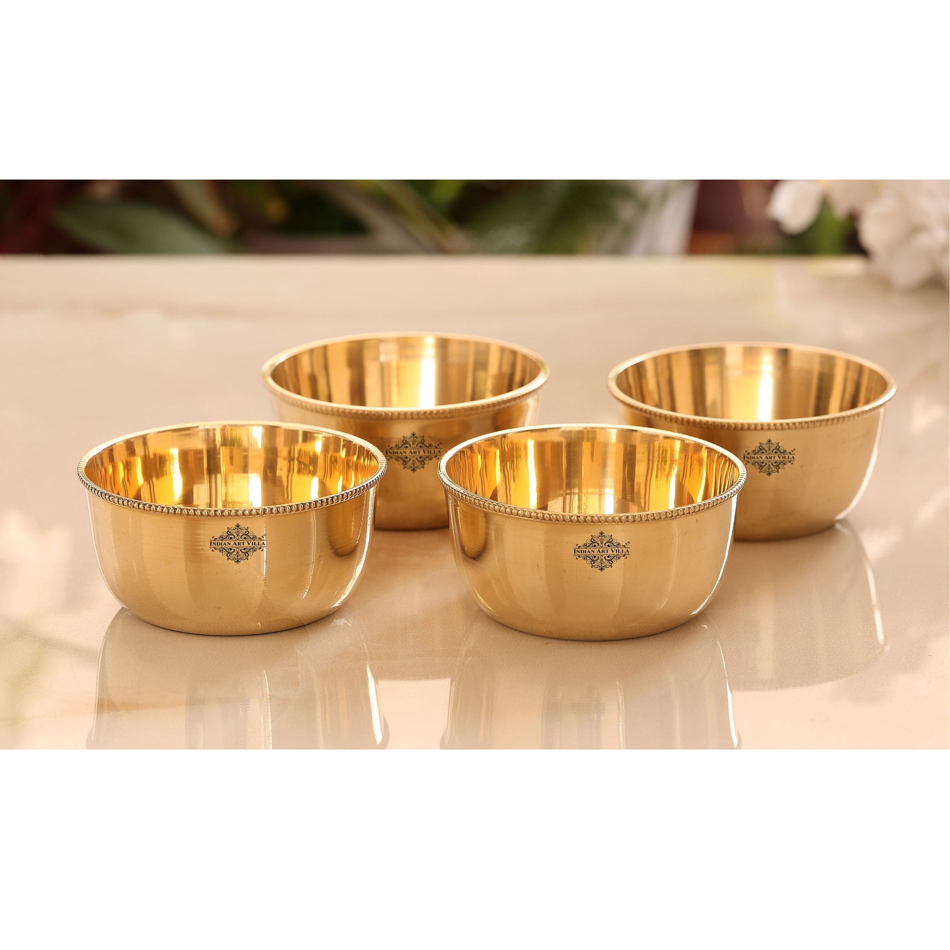 Brass Handmade Designer Bowl with Beaded Design, Dinnerware, Tableware