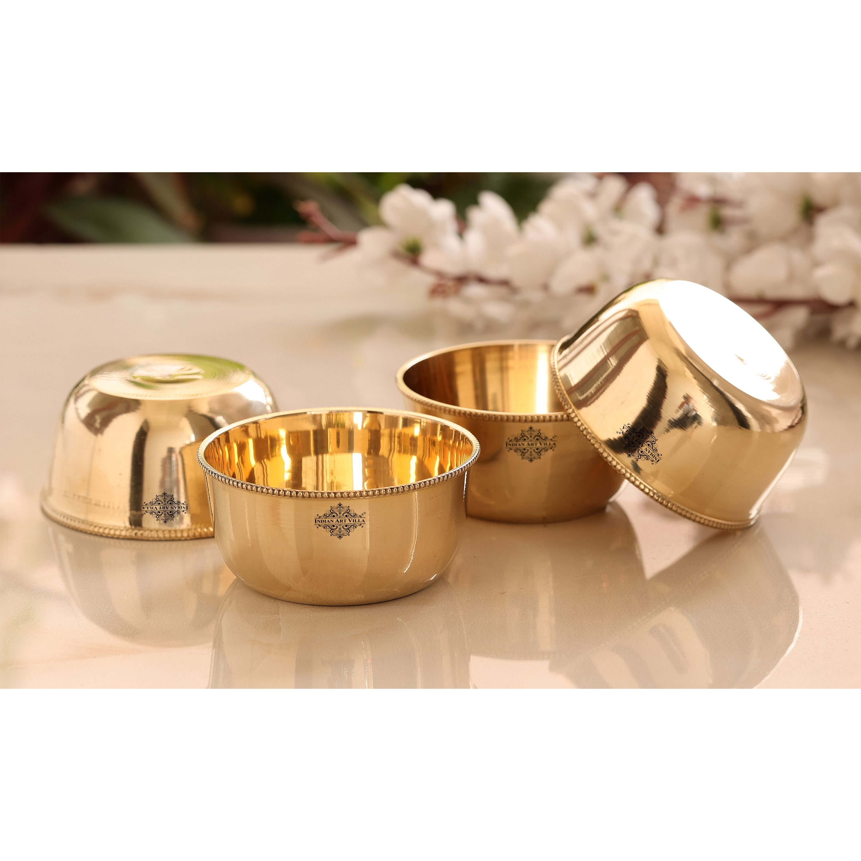 Brass Handmade Designer Bowl with Beaded Design, Dinnerware, Tableware