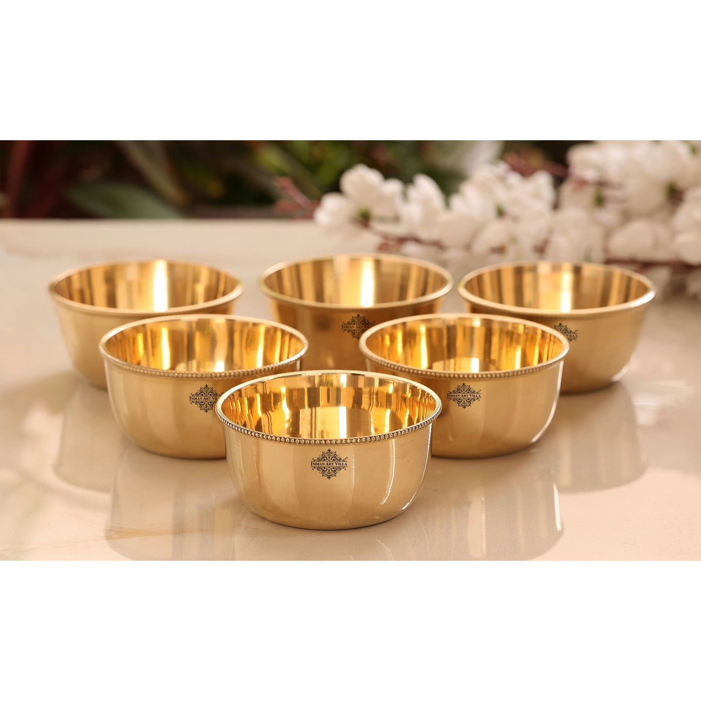 Brass Handmade Designer Bowl with Beaded Design, Dinnerware, Tableware