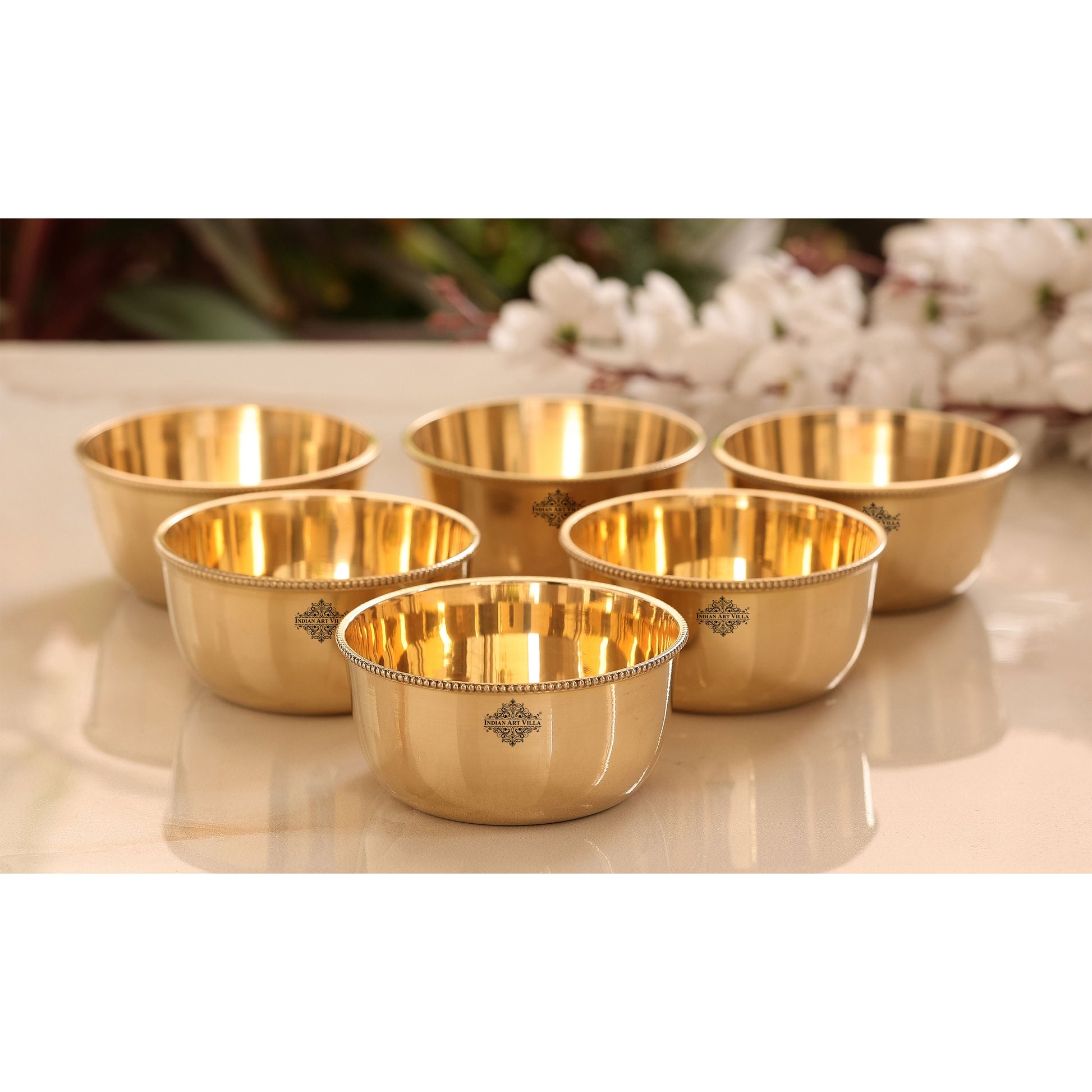 Brass Handmade Designer Bowl with Beaded Design, Dinnerware, Tableware