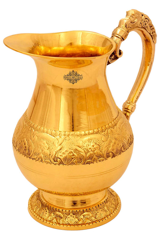 Pure Brass Jug Pitcher with Embossed Design, Drinkware, Tableware