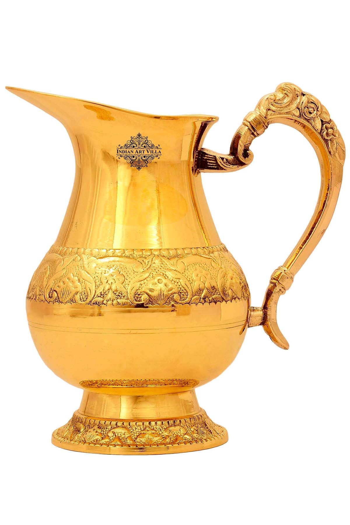 Pure Brass Jug Pitcher with Embossed Design, Drinkware, Tableware