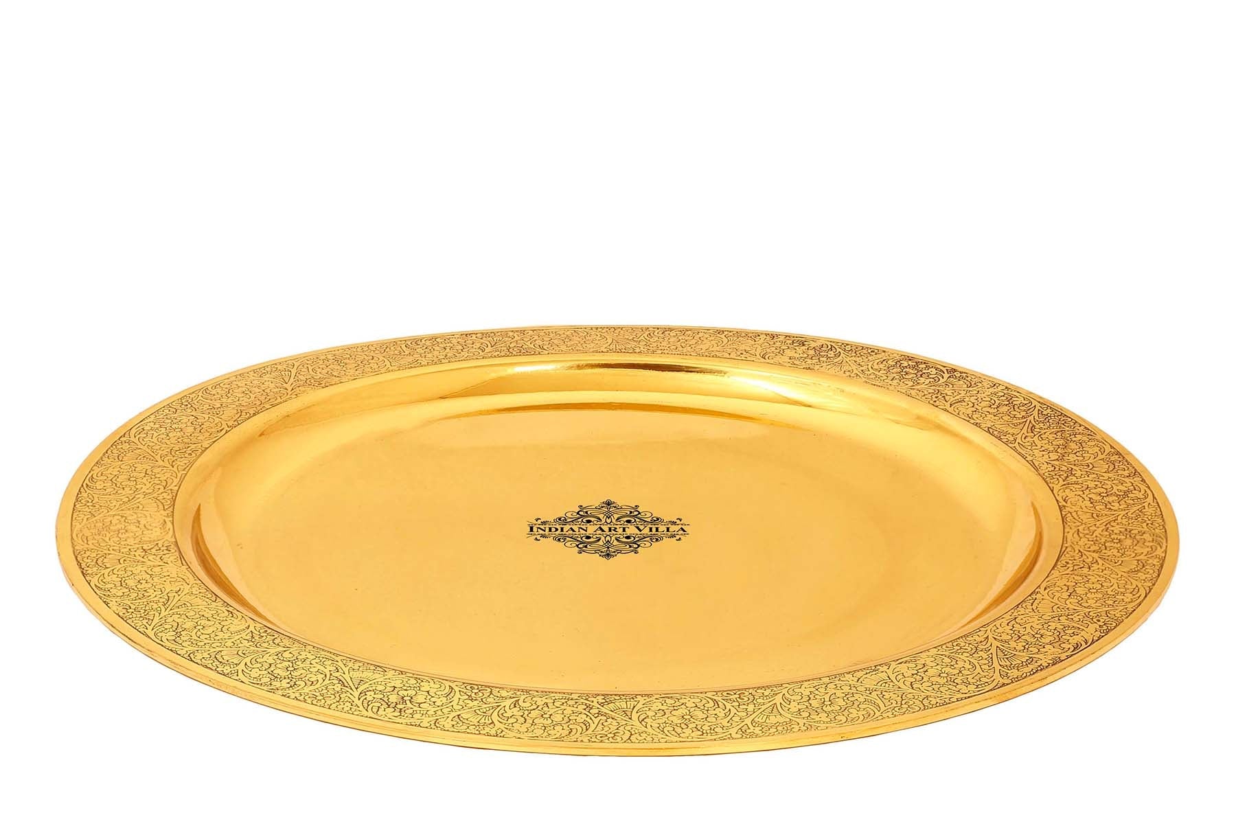 Pure Brass Handmade Embossed Design Dinner Plate Thali