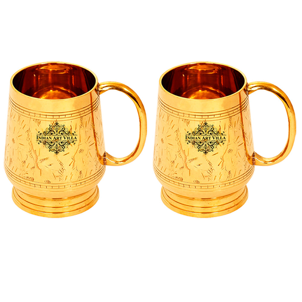 Pure Brass Handmade Designer Mug Cup, 500 ML, Gold