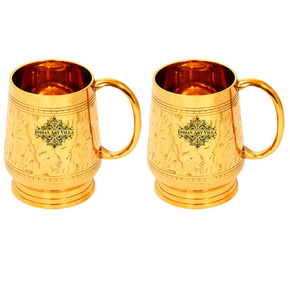 Pure Brass Handmade Designer Mug Cup, 500 ML, Gold