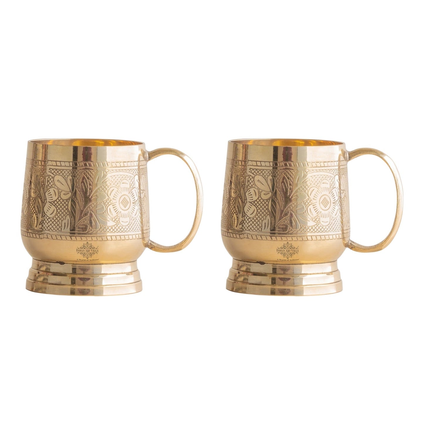 Pure Brass Embossed Design Cup with Handle – 200 ML | Traditional Handcrafted Mug for Serving Water, Milk, or Herbal Drinks