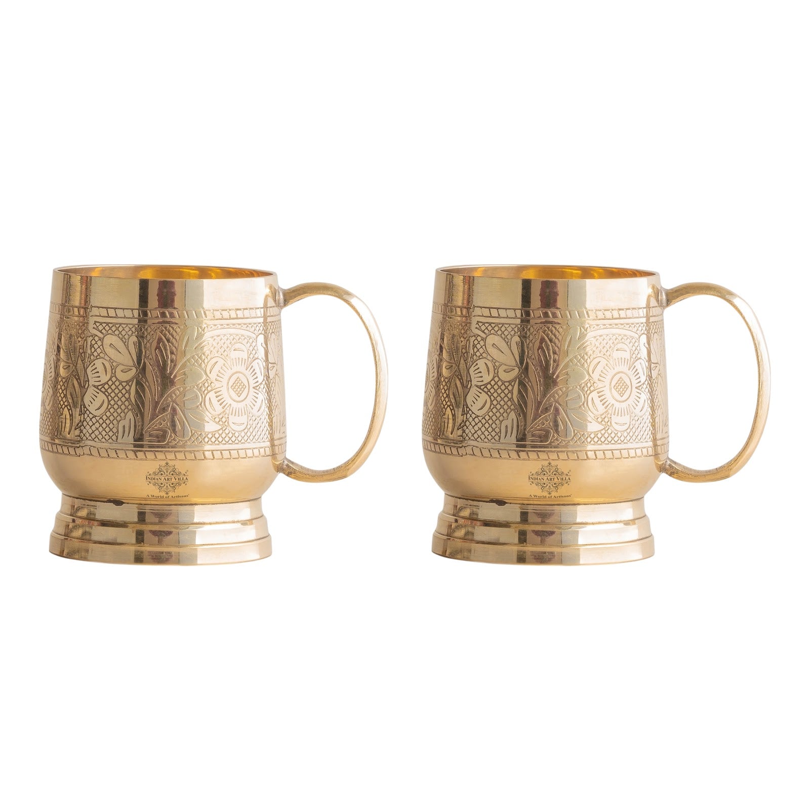 Pure Brass Embossed Design Cup with Handle – 200 ML | Traditional Handcrafted Mug for Serving Water, Milk, or Herbal Drinks