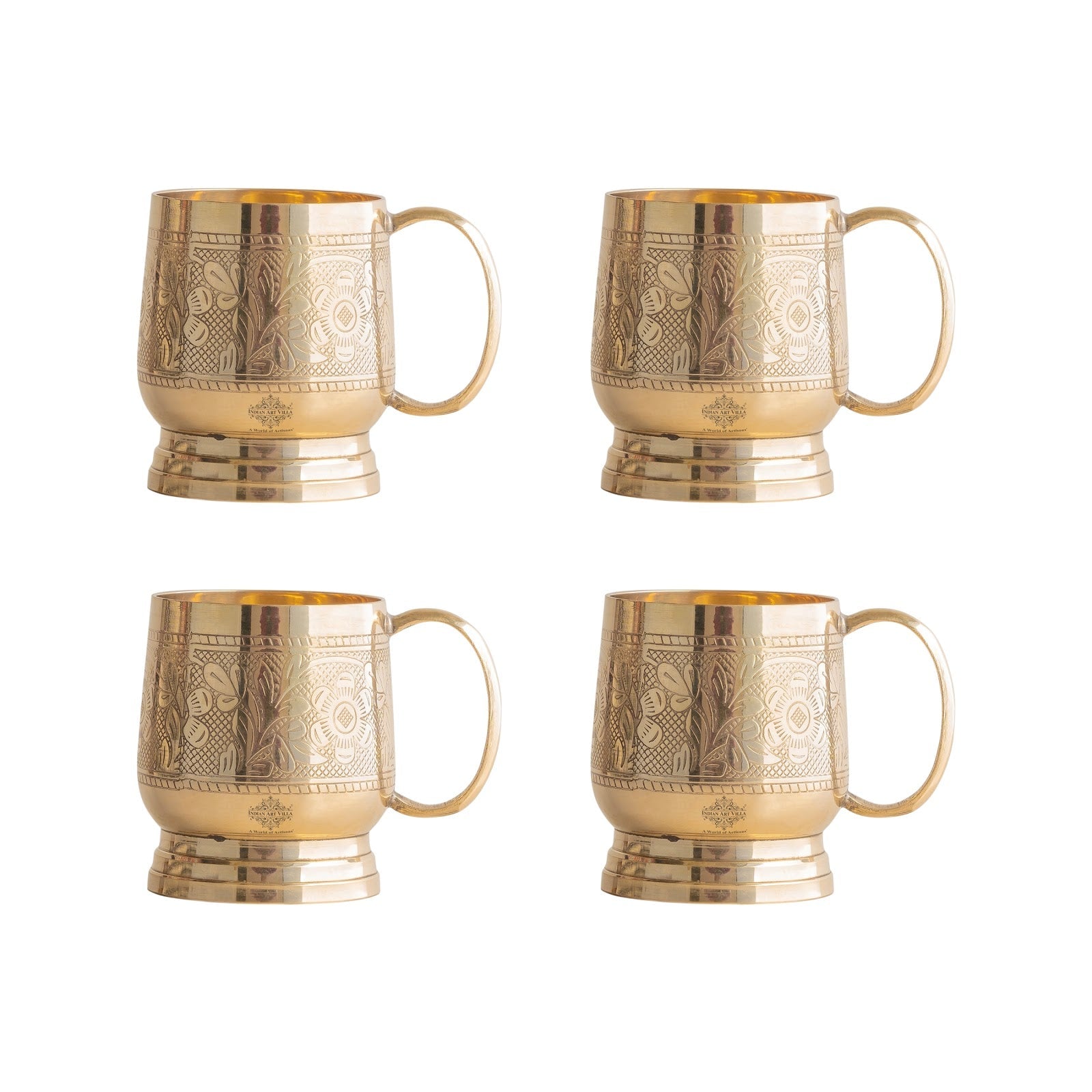 Pure Brass Embossed Design Cup with Handle – 200 ML | Traditional Handcrafted Mug for Serving Water, Milk, or Herbal Drinks