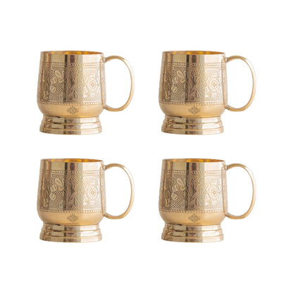 Pure Brass Embossed Design Cup with Handle – 200 ML | Traditional Handcrafted Mug for Serving Water, Milk, or Herbal Drinks