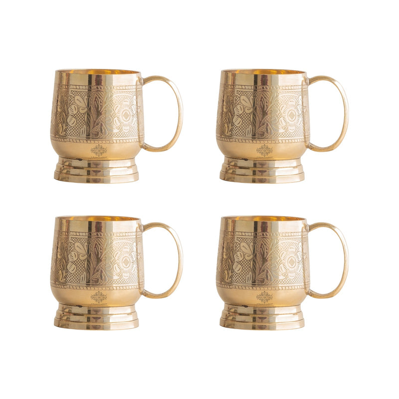 Pure Brass Embossed Design Cup with Handle – 200 ML | Traditional Handcrafted Mug for Serving Water, Milk, or Herbal Drinks