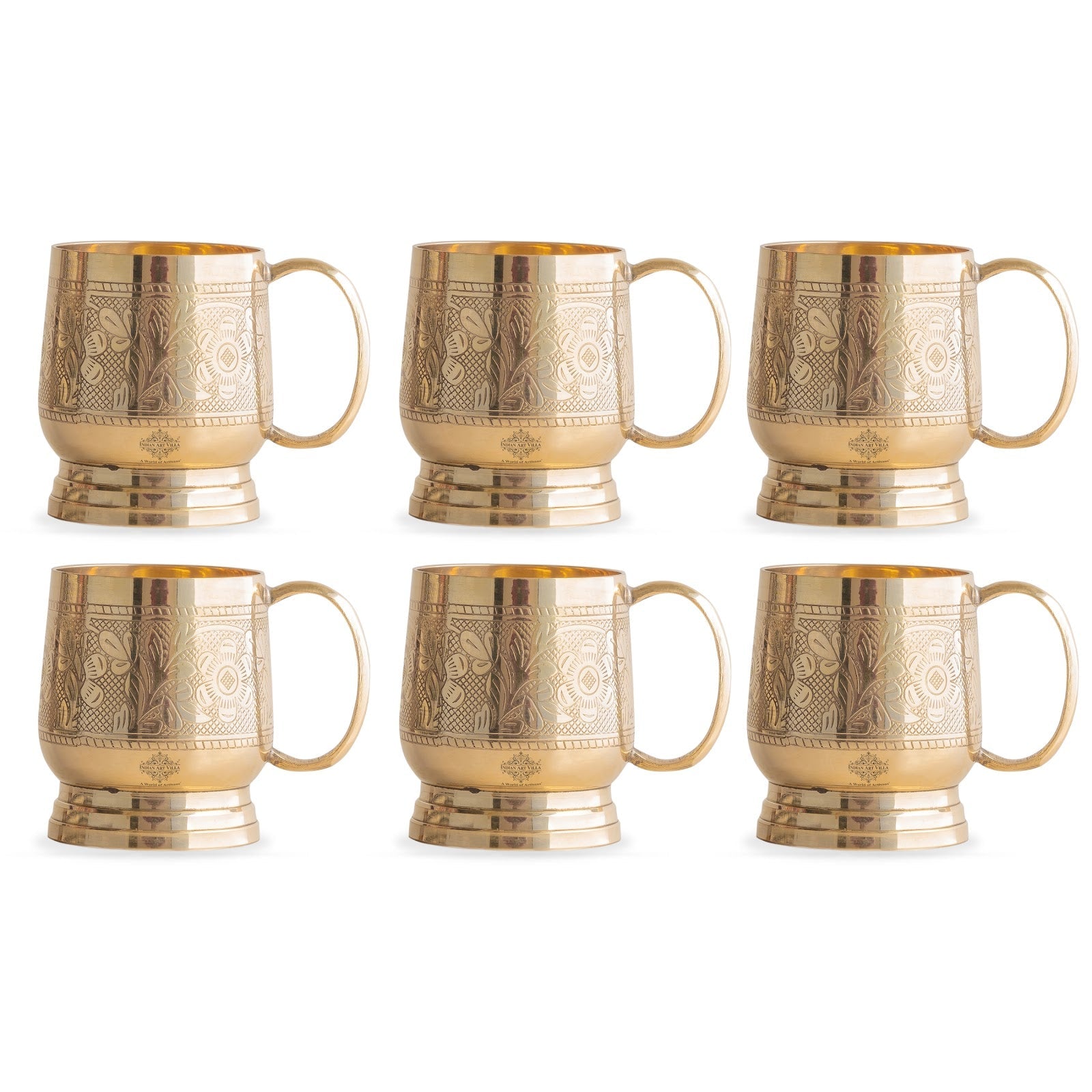 Pure Brass Embossed Design Cup with Handle – 200 ML | Traditional Handcrafted Mug for Serving Water, Milk, or Herbal Drinks