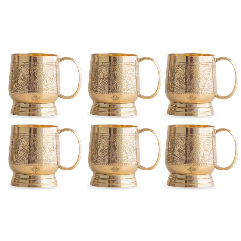 Pure Brass Embossed Design Cup with Handle – 200 ML | Traditional Handcrafted Mug for Serving Water, Milk, or Herbal Drinks