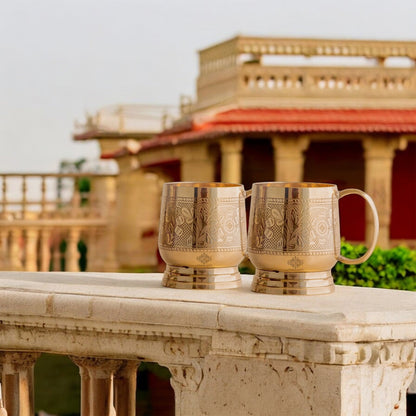 Pure Brass Embossed Design Cup with Handle – 200 ML | Traditional Handcrafted Mug for Serving Water, Milk, or Herbal Drinks
