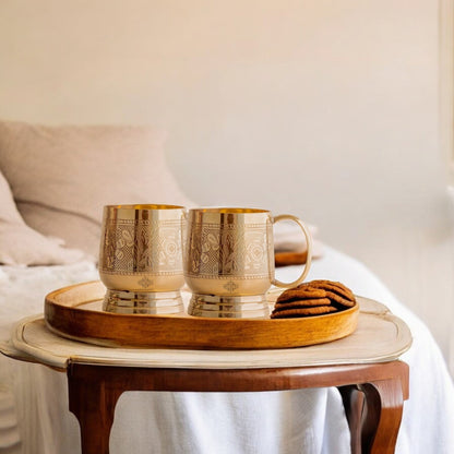 Pure Brass Embossed Design Cup with Handle – 200 ML | Traditional Handcrafted Mug for Serving Water, Milk, or Herbal Drinks