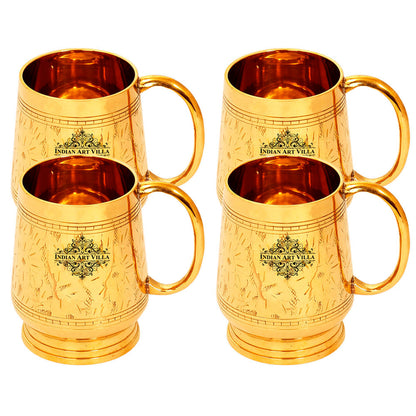 Pure Brass Handmade Designer Mug Cup, 500 ML, Gold