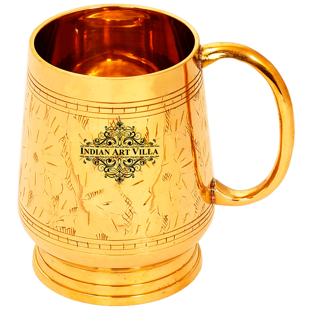 Pure Brass Handmade Designer Mug Cup, 500 ML, Gold