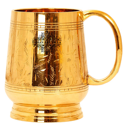 Pure Brass Handmade Designer Mug Cup, 500 ML, Gold