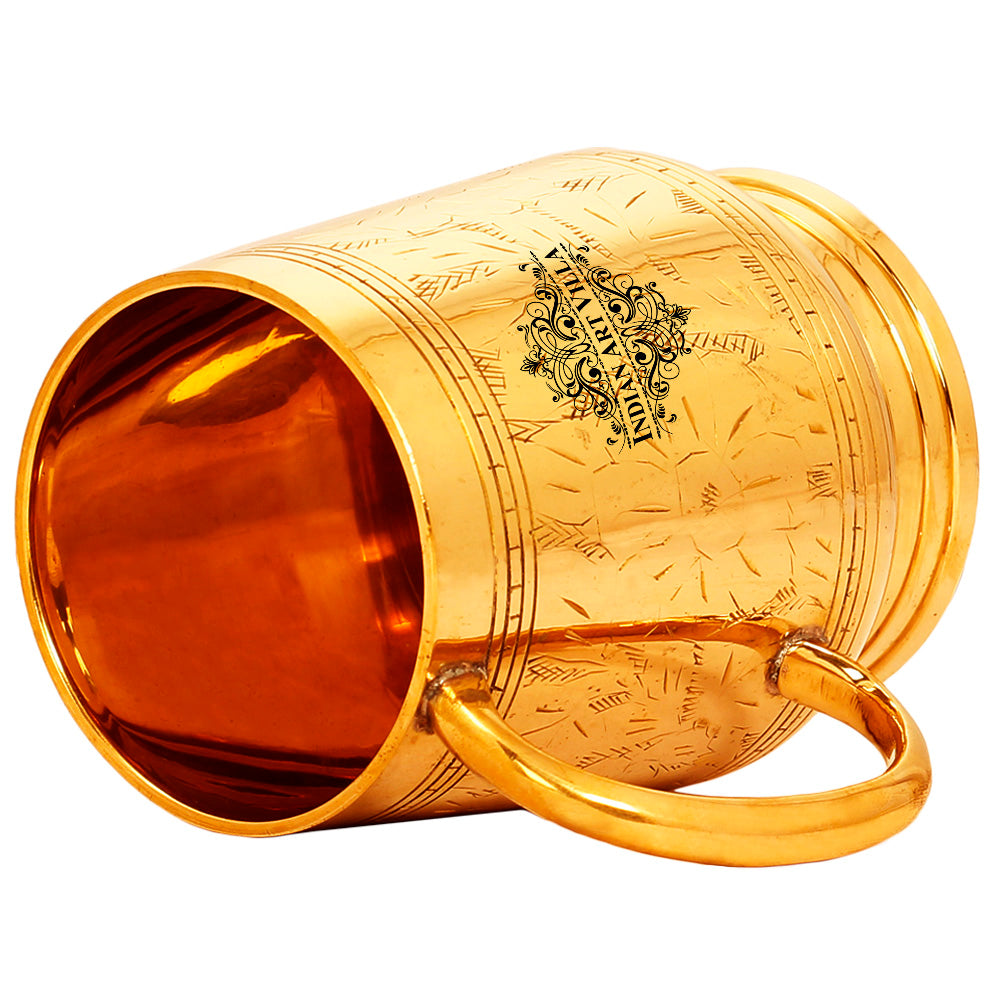 Pure Brass Handmade Designer Mug Cup, 500 ML, Gold