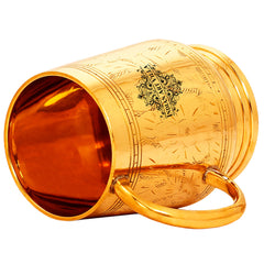 Pure Brass Handmade Designer Mug Cup, 500 ML, Gold