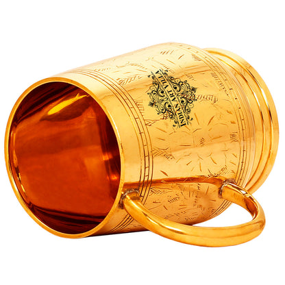 Pure Brass Handmade Designer Mug Cup, 500 ML, Gold