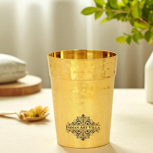 Pure Brass Glass Tumbler Cup, Hammered Design, Drinkware, 160 ML, Gold