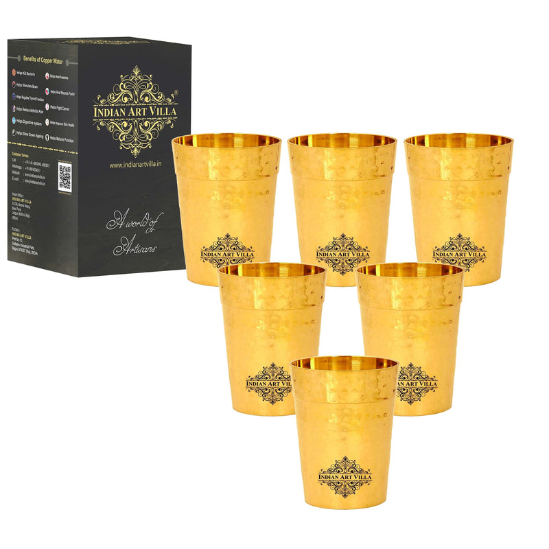 Pure Brass Glass Tumbler Cup, Hammered Design, Drinkware, 160 ML, Gold