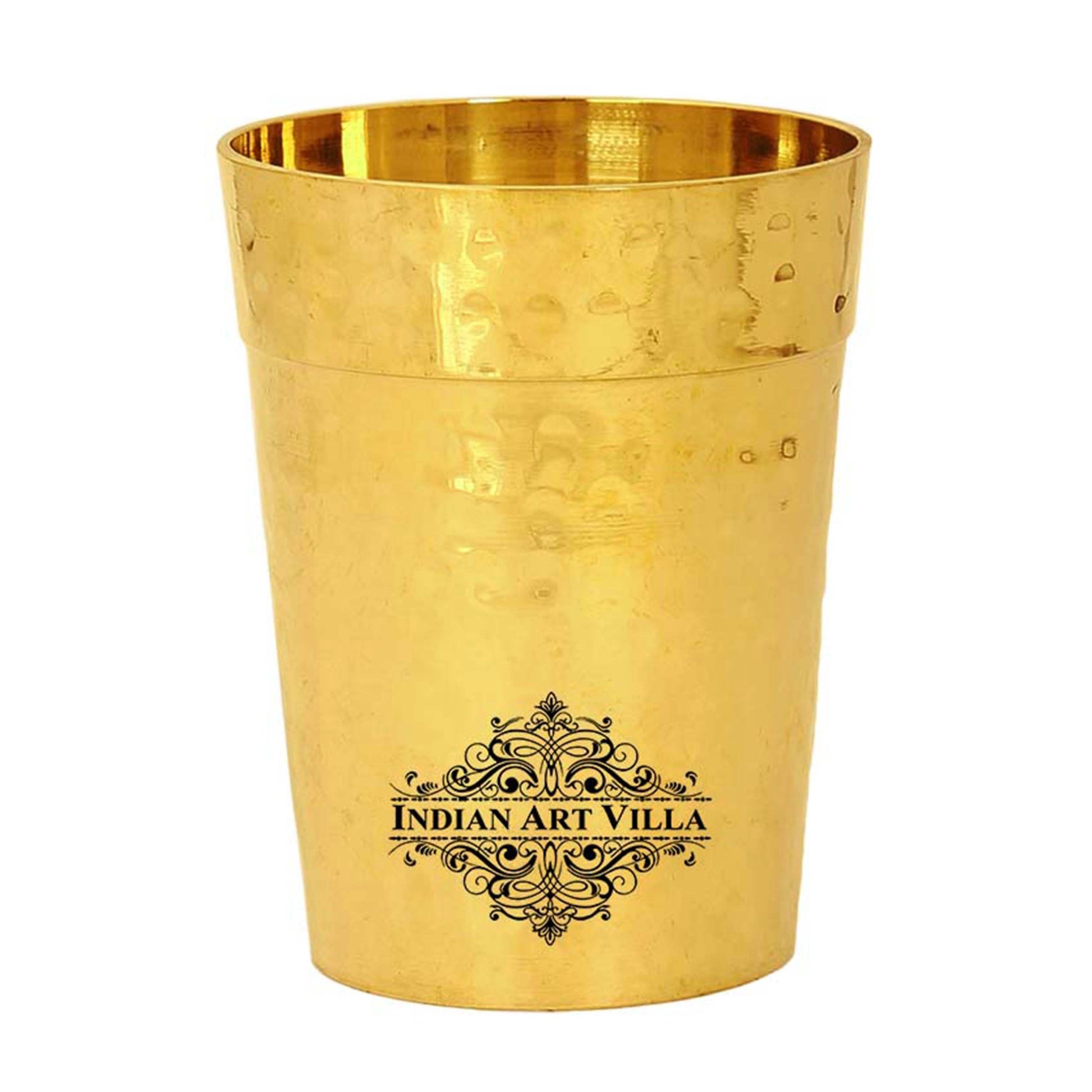 Pure Brass Glass Tumbler Cup, Hammered Design, Drinkware, 160 ML, Gold