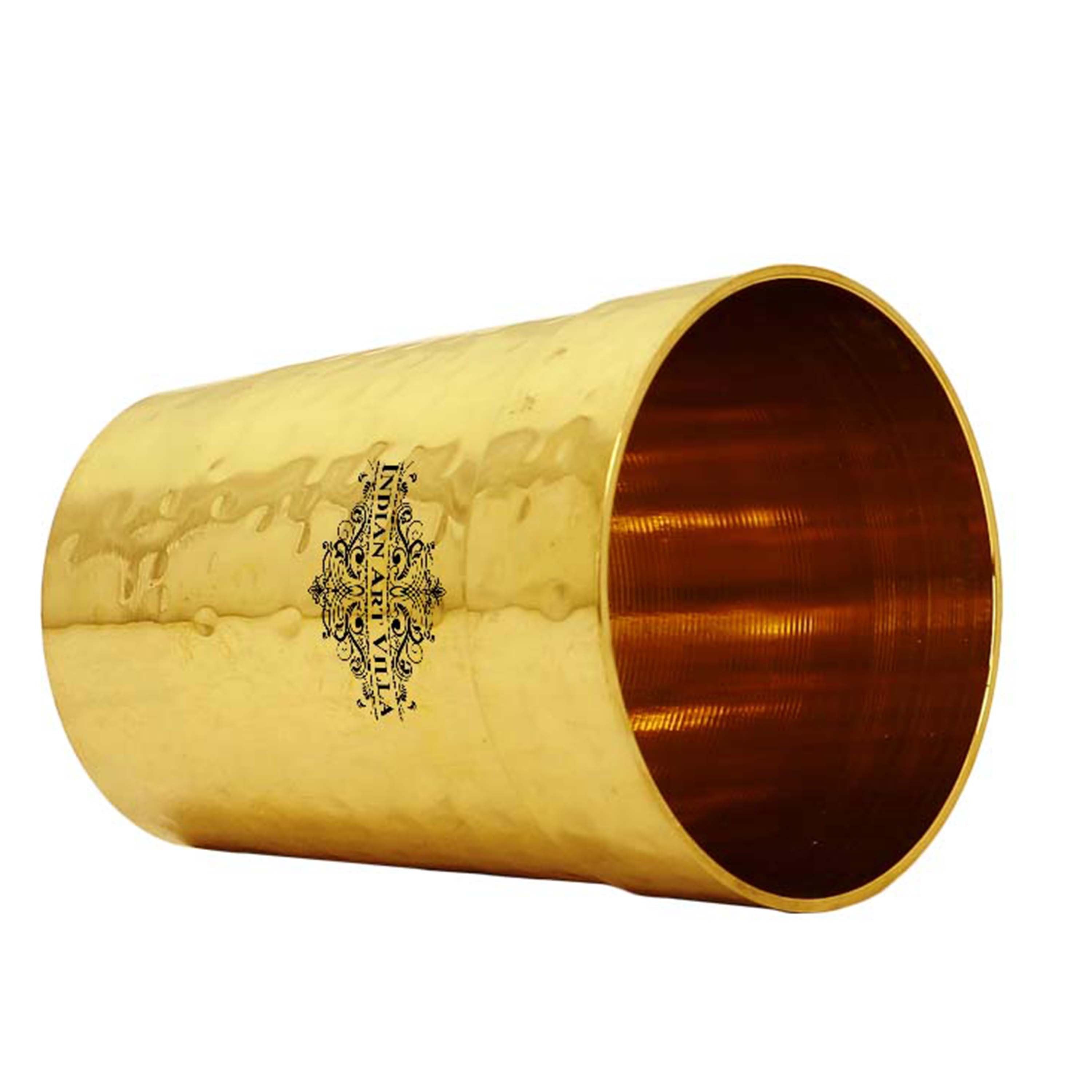 Pure Brass Glass Tumbler Cup, Hammered Design, Drinkware, 160 ML, Gold