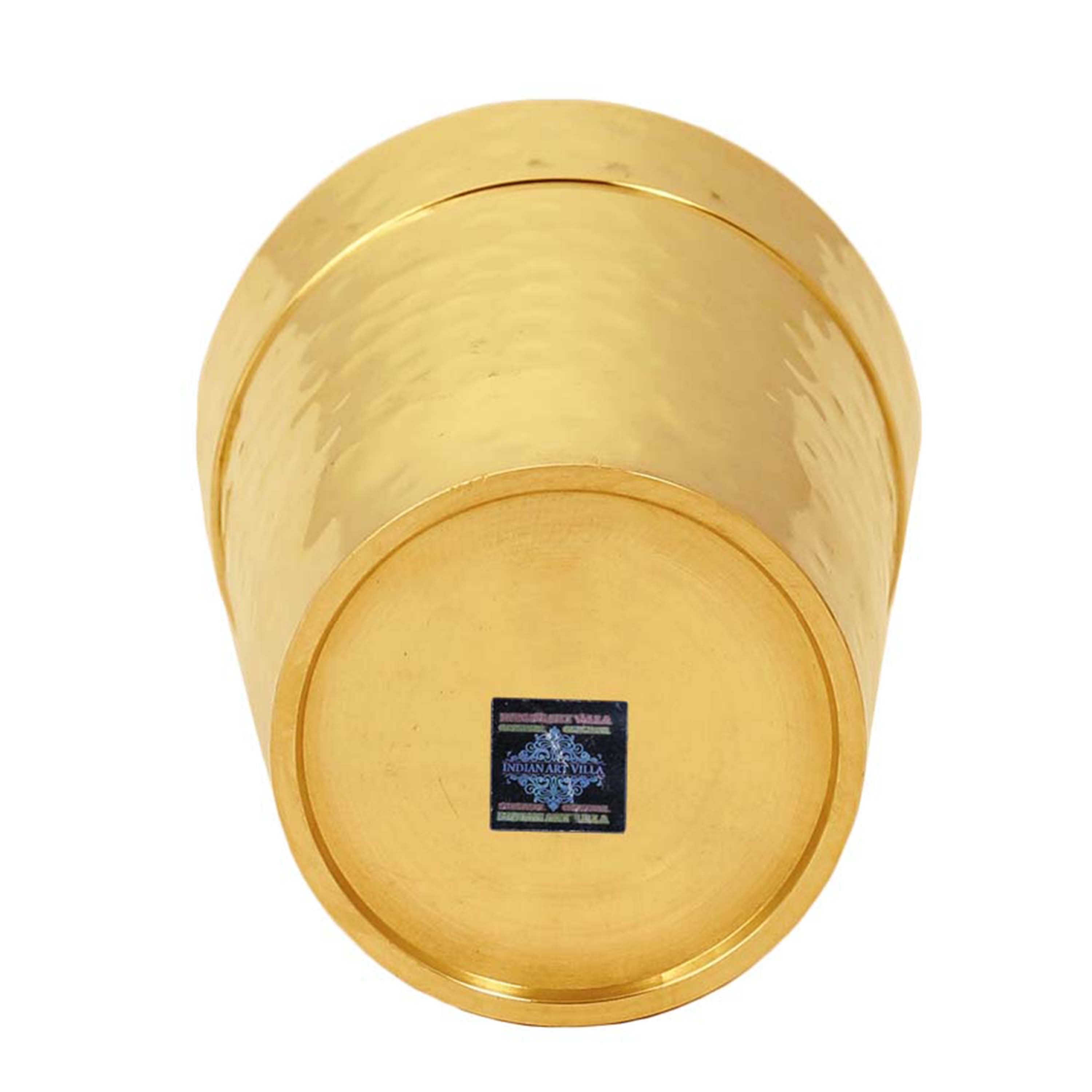 Pure Brass Glass Tumbler Cup, Hammered Design, Drinkware, 160 ML, Gold