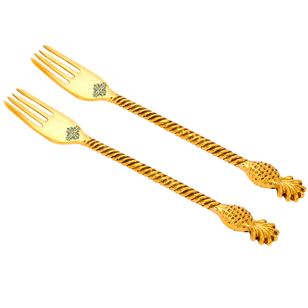 Brass Designer Fork,Pineapple Design,Flatware, Gold