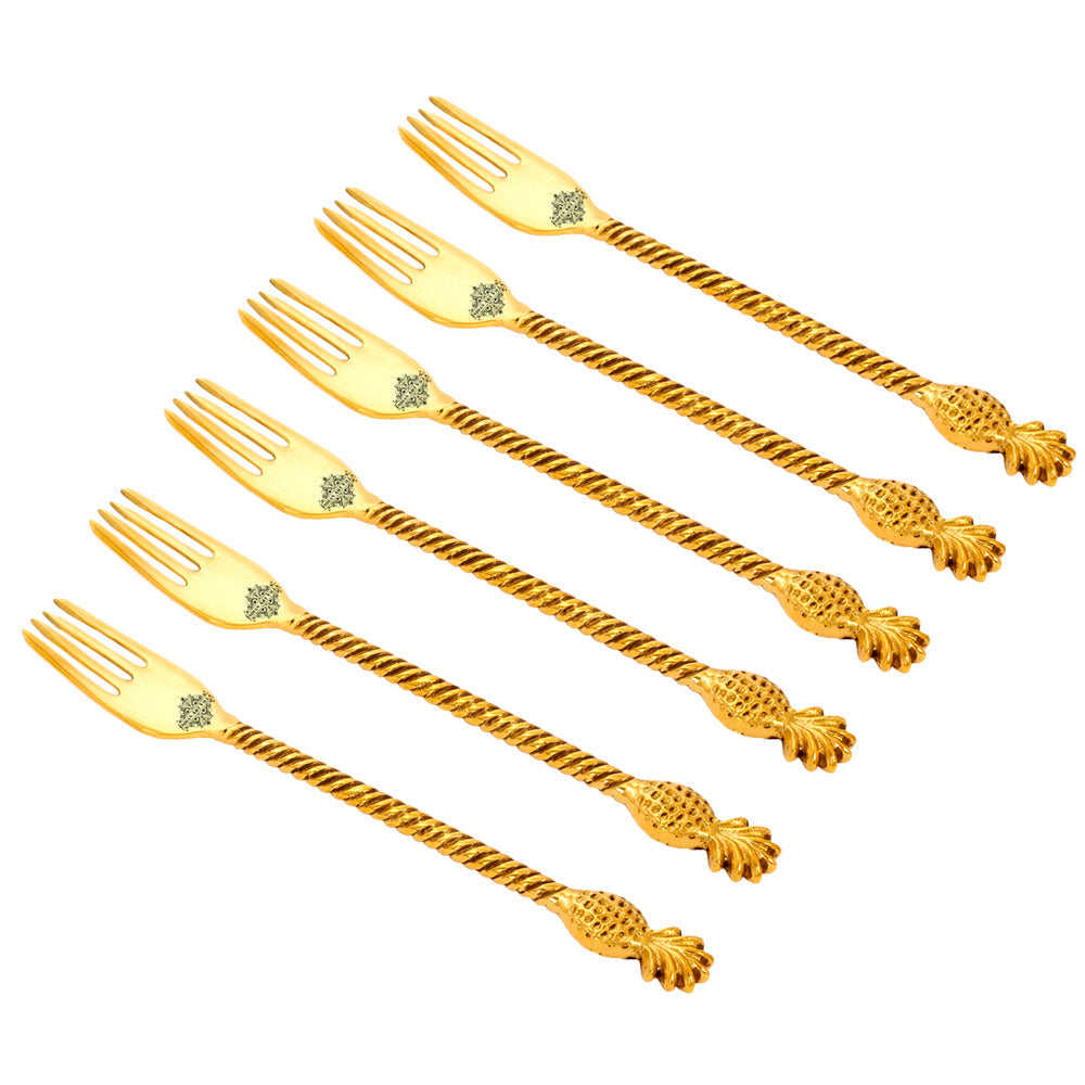 Brass Designer Fork,Pineapple Design,Flatware, Gold