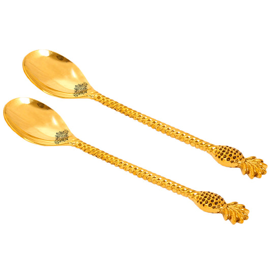 Handmade Pure Brass Pineapple Design Spoon, Dinnerware, Tableware, Gold