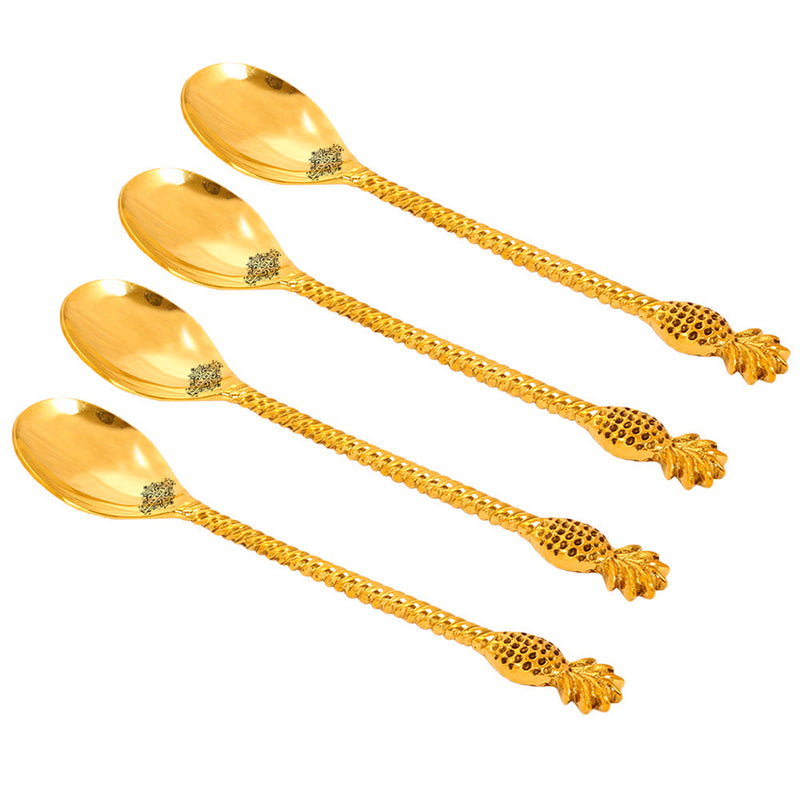 Handmade Pure Brass Pineapple Design Spoon, Dinnerware, Tableware, Gold